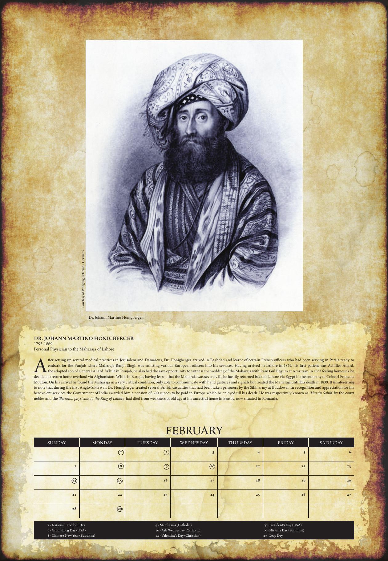 February: DR. JOHANN MARTINO HONIGBERGER