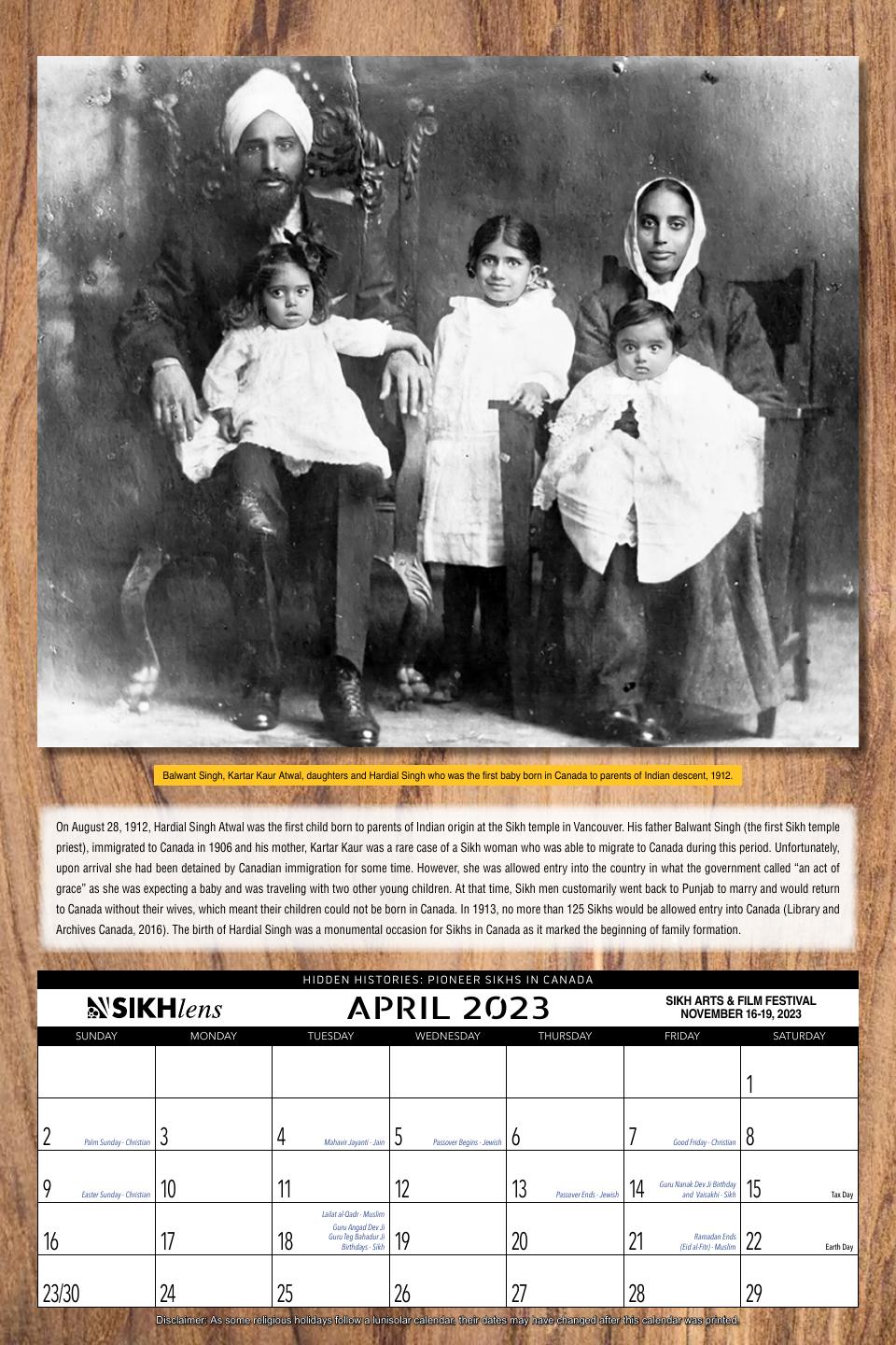 April: Hardial Singh Atwal, First Child Born in Canada
