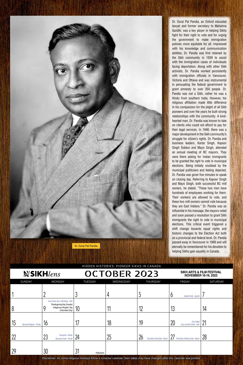 October: Dr. Durai Pal Pandia