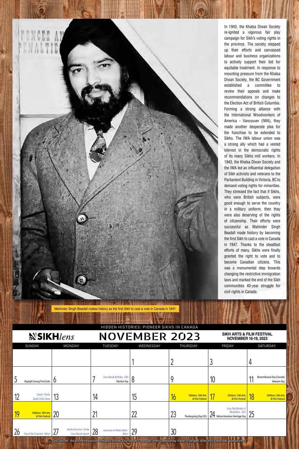 November: Mahinder Singh Beadall