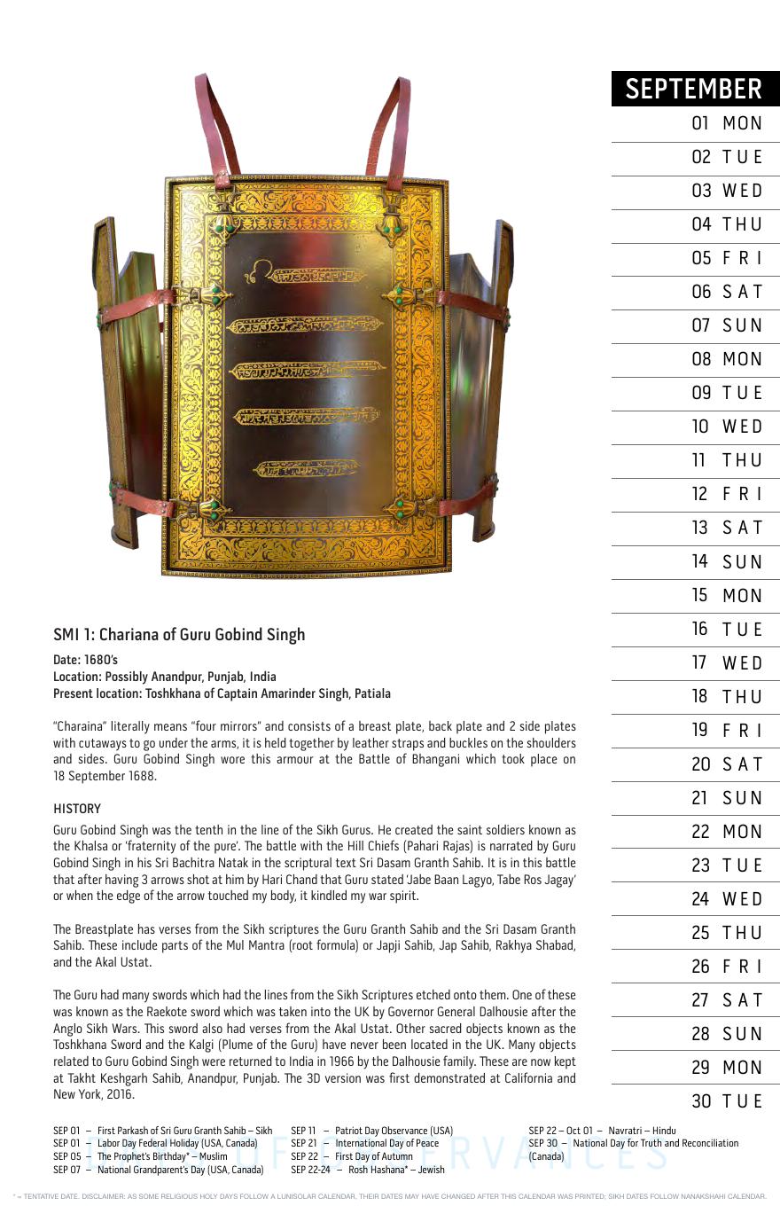September: SMI 1: Chariana of Guru Gobind Singh