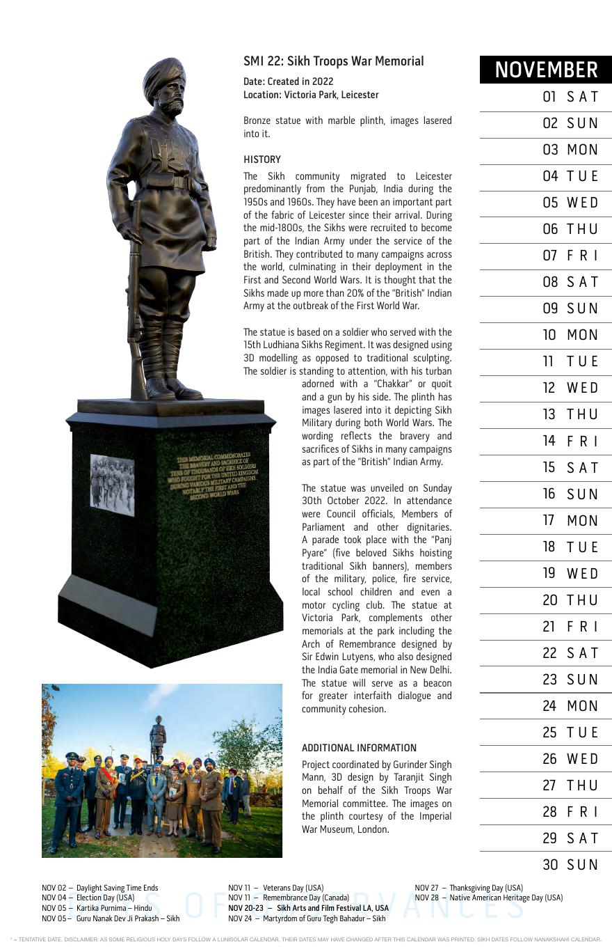 November: SMI 22: Sikh Troops War Memorial