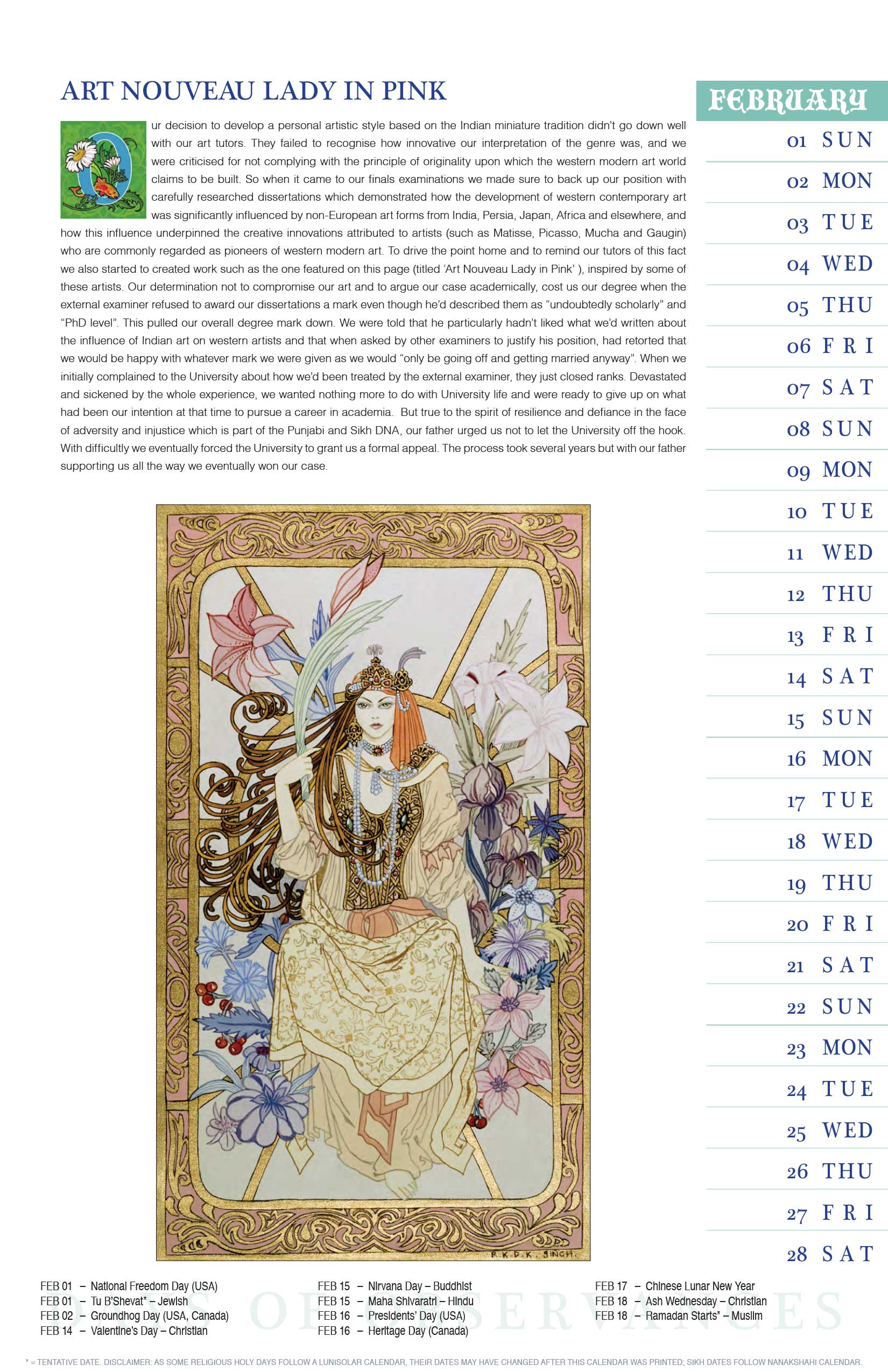 February: Art Nouveau Lady in Pink